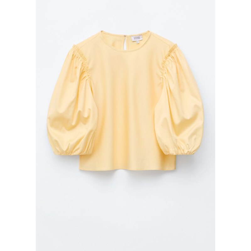 H&M - Žakárová halenkas balónovými rukávy - žlutá 114962778