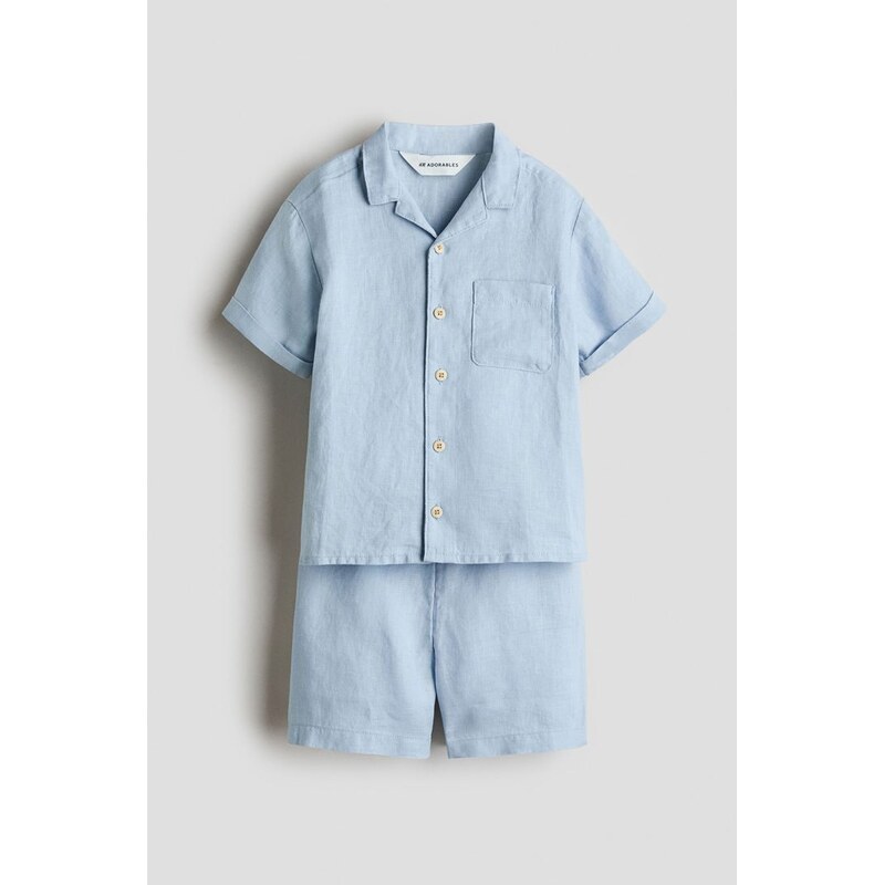 H&M - Dvoudílná lněná souprava - Bleděmodrá
