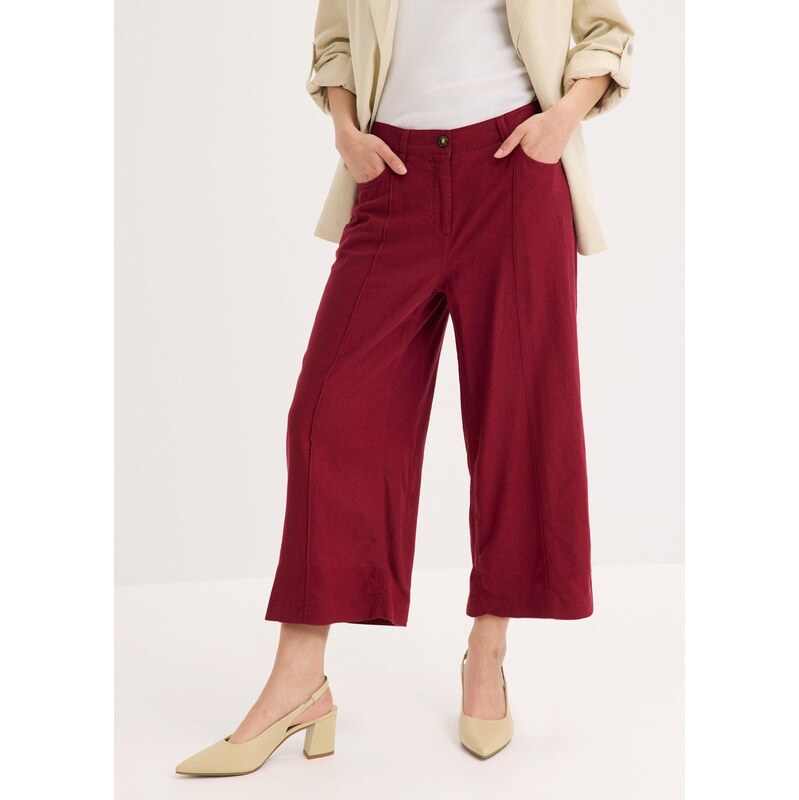 bonprix Kalhoty Culotte se sámky, ze vzdušné lněné směsi červená Žena 114963174