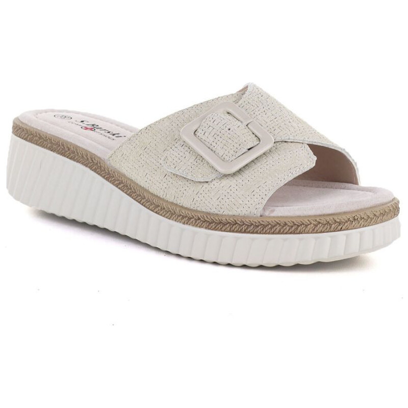 Dámské kožené žabky na platformě beige S.Barski 7002 114963547