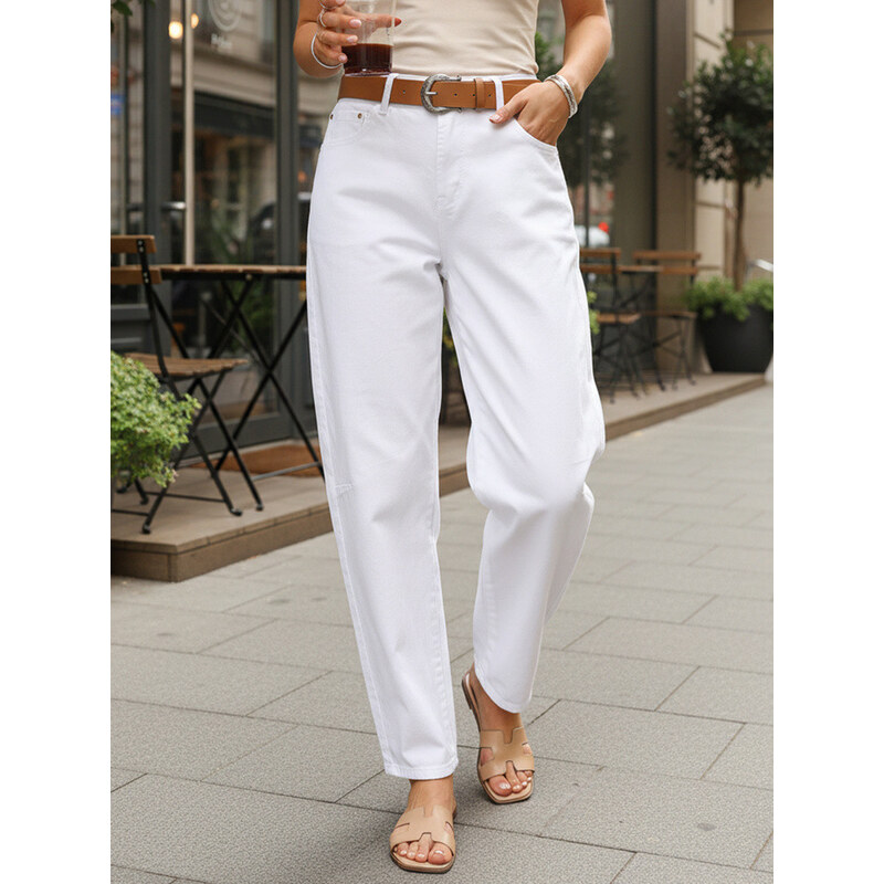 Dámské pytlovité džíny s páskem bílé FashionStreet UY2930