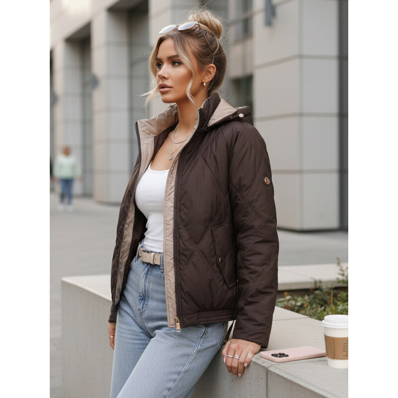 FashionStreet Dámská přechodná prošívaná bunda s odepínací kapucí 114964058
