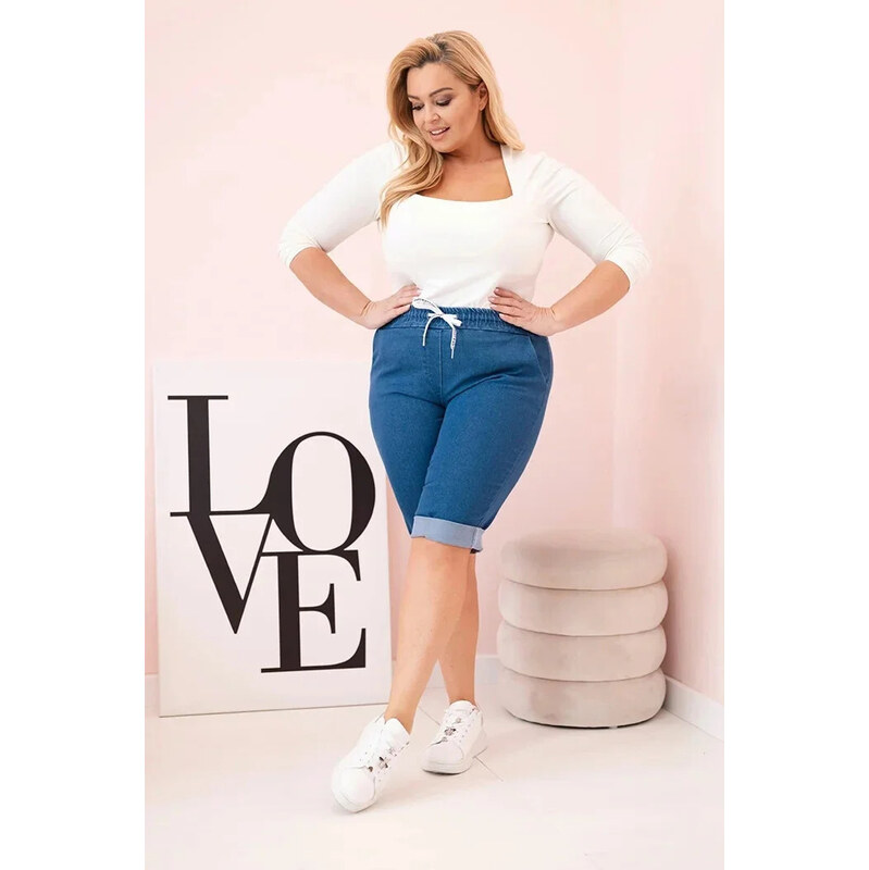 Dámské bavlněné šortky Plus Size tmavě modré - Kesi 114964065