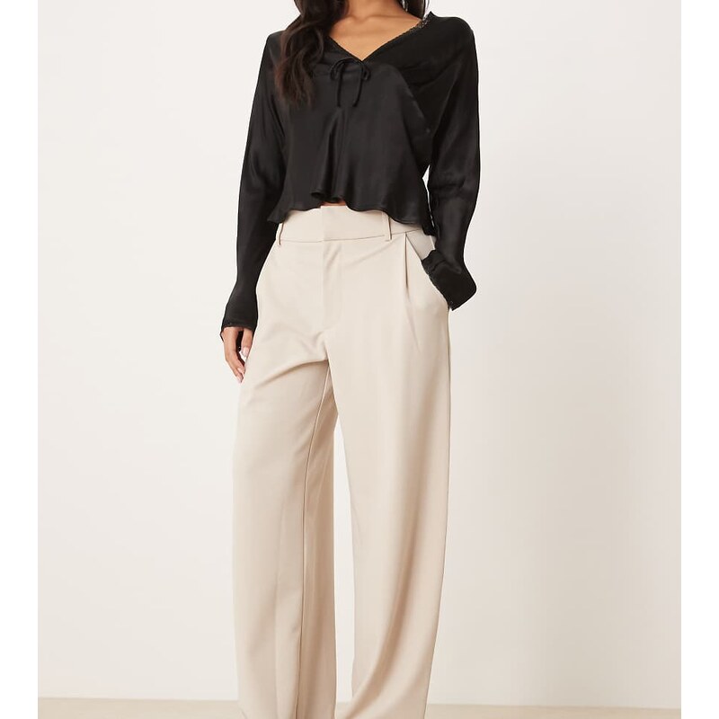 JDY Petite wide leg tailored trousers in stone-Neutral 115524850