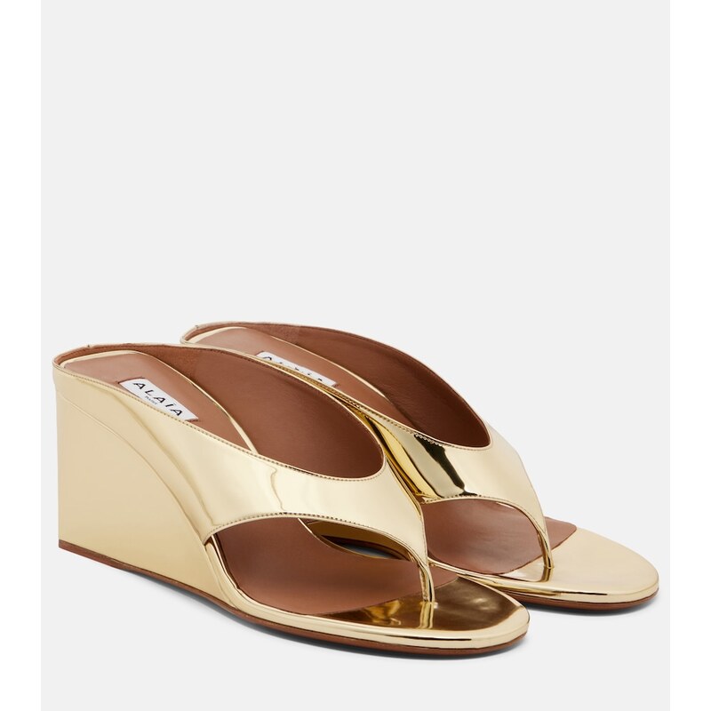 Alaia AlaÃ¯a Cube metallic wedge thong sandals