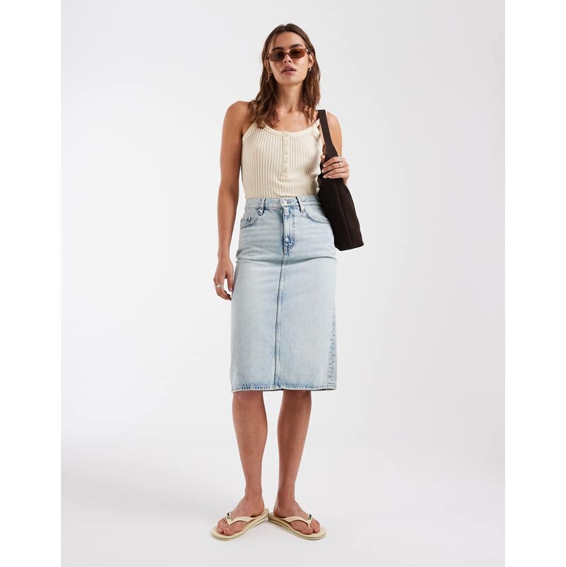 & Other Stories denim midi skirt in light blue wash 114966238