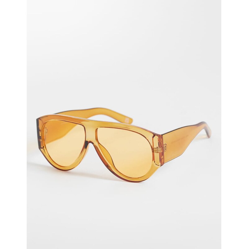 ASOS DESIGN wide temple aviator sunglasses in crystal orange