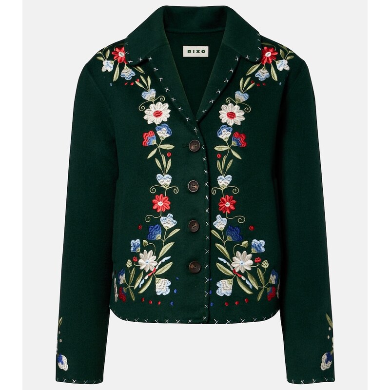 Rixo Jude embroidered floral wool-blend jacket