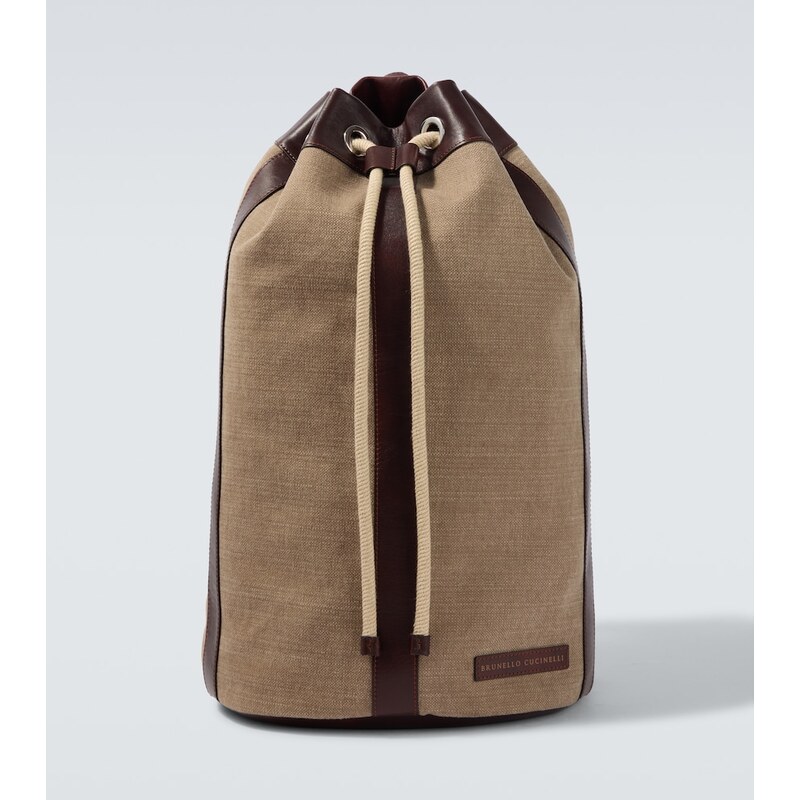 Brunello Cucinelli Leather-trimmed canvas backpack