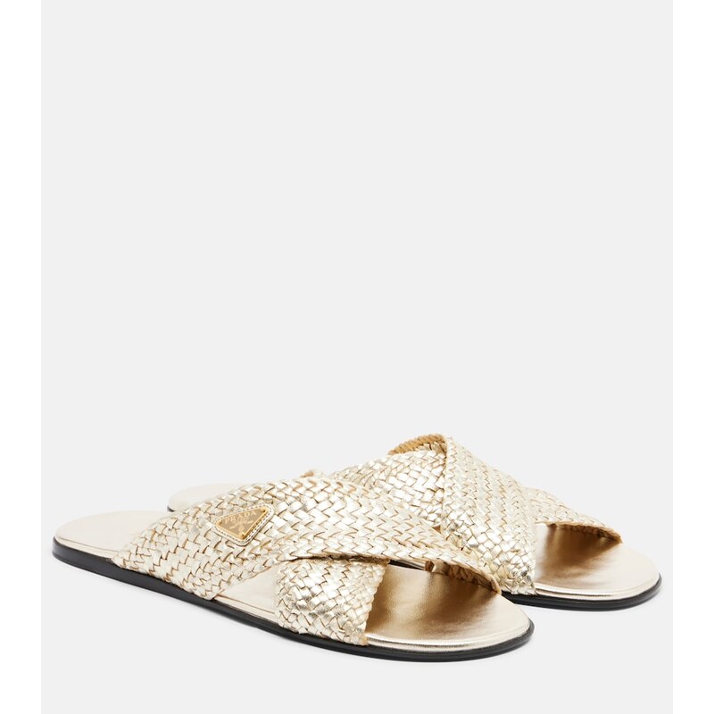 Prada Woven leather slides