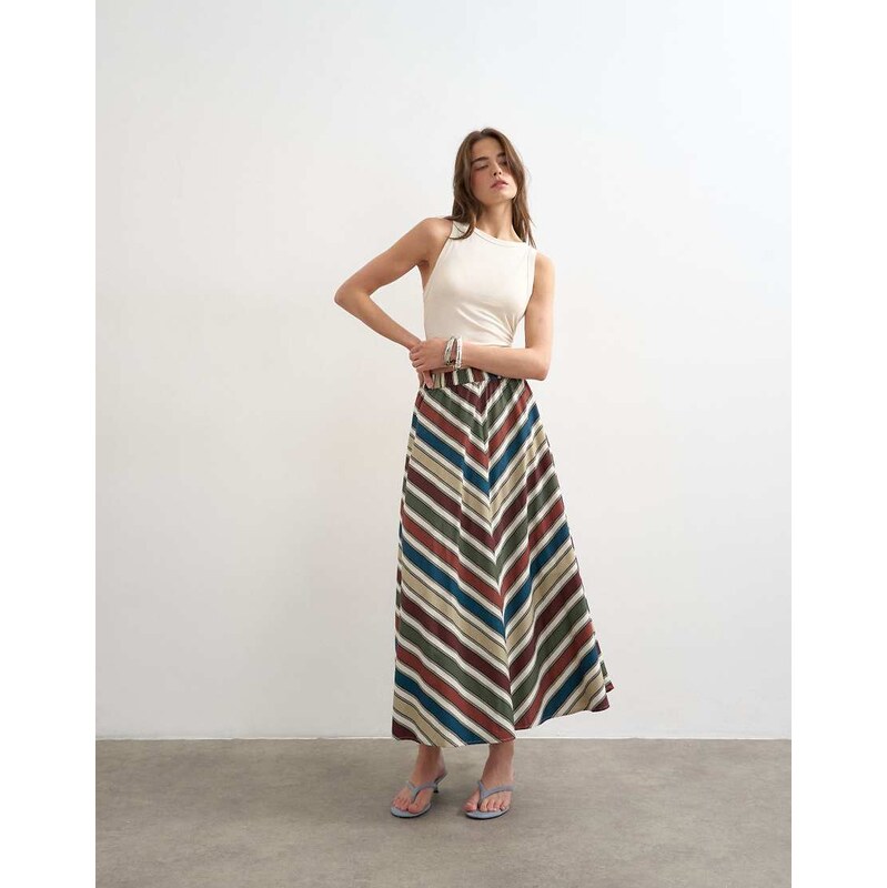 Topshop co-ord elasticated waist full circle maxi skirt in multi
