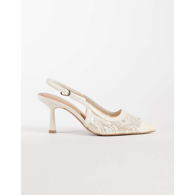 New Look lace mesh slingback heeled shoes in white 115182542