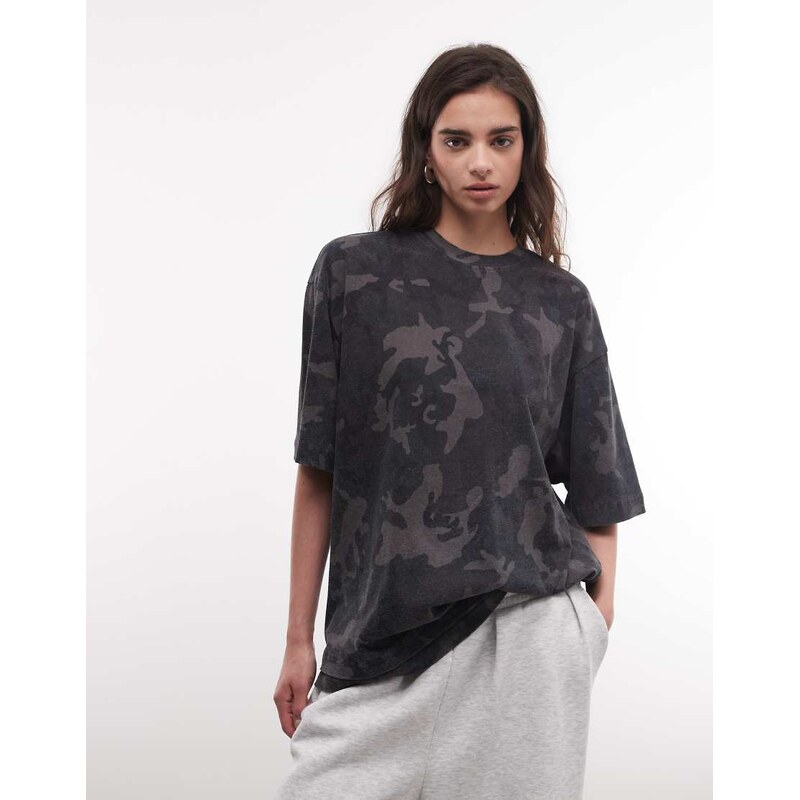 Weekday oversized t-shirt in camo print-Green