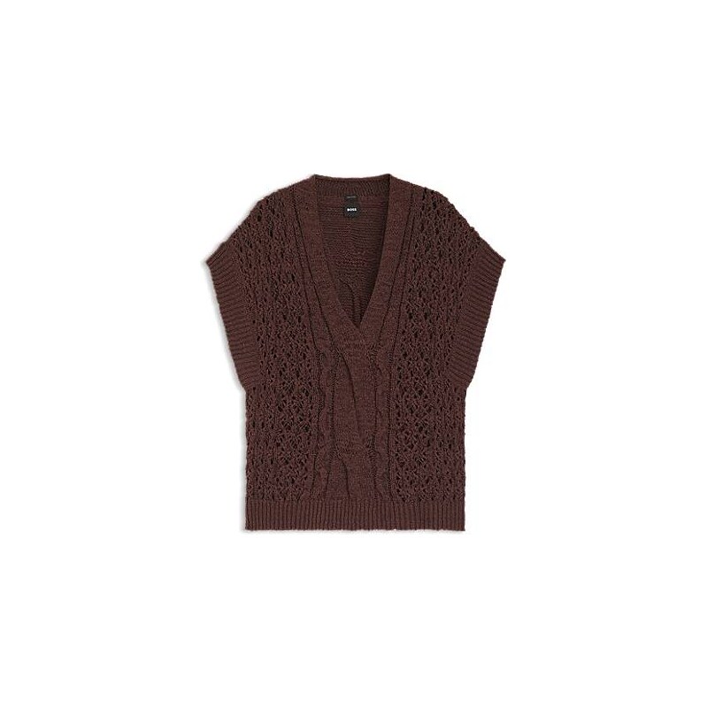 BOSS Cotton-blend knitted top with cable detailing 114972126