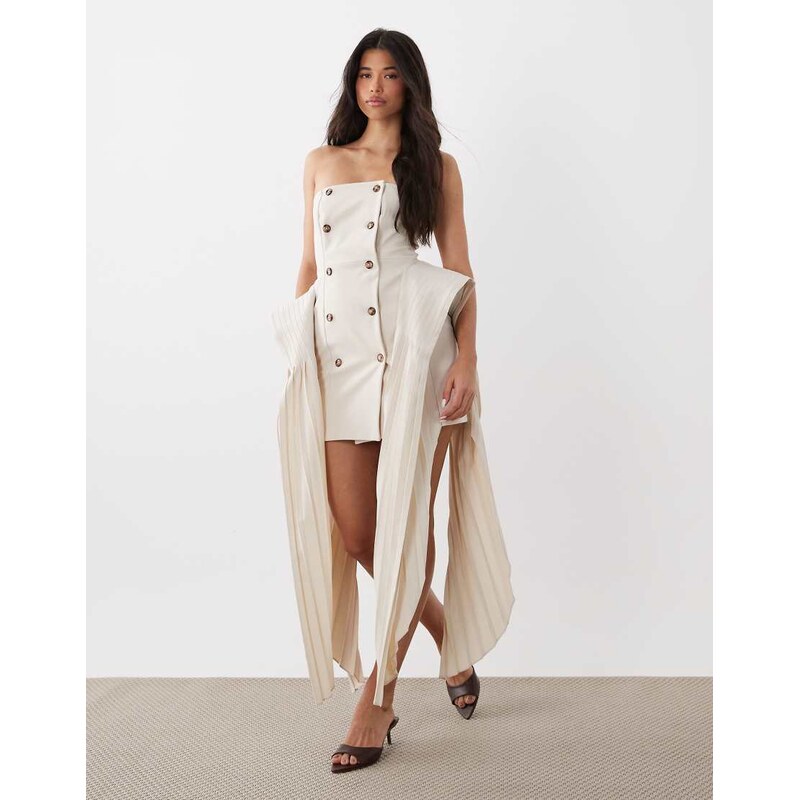 ASOS LUXE tailored mini dress with pleated hip detail in Ivory