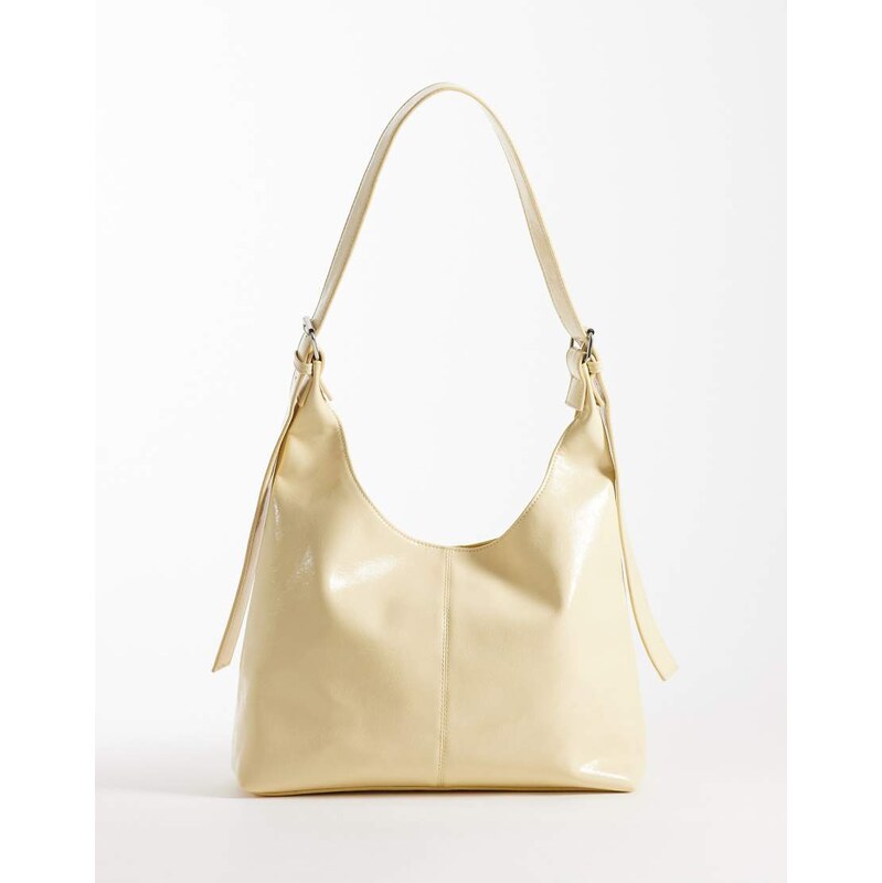 JJXX square patent shoulder bag in butter yellow 114969330