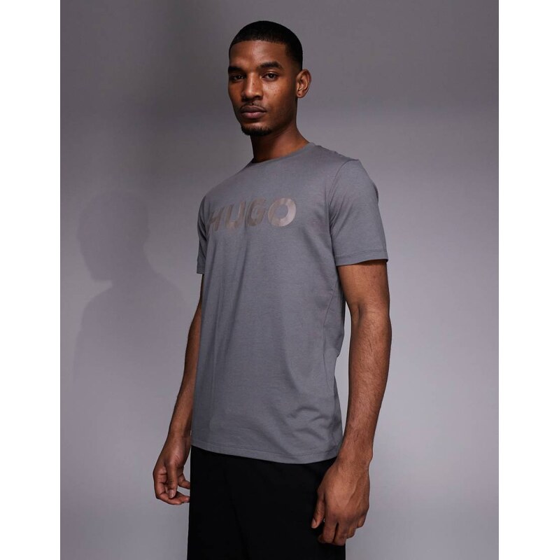 HUGO Red cotton jersey logo print t-shirt in dark grey