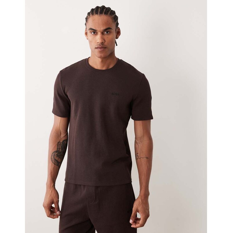 Boss Bodywear Waffle co-ord lounge t-shirt in brown