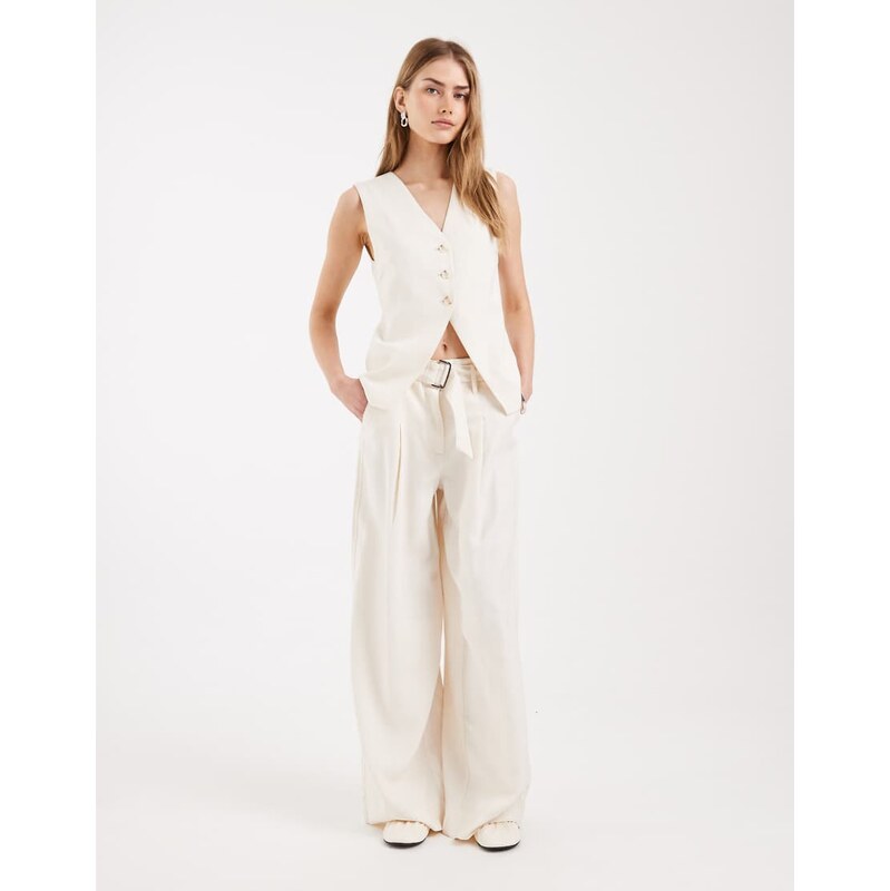ONLY high waist wide leg tailored trouser co-ord in cream-White