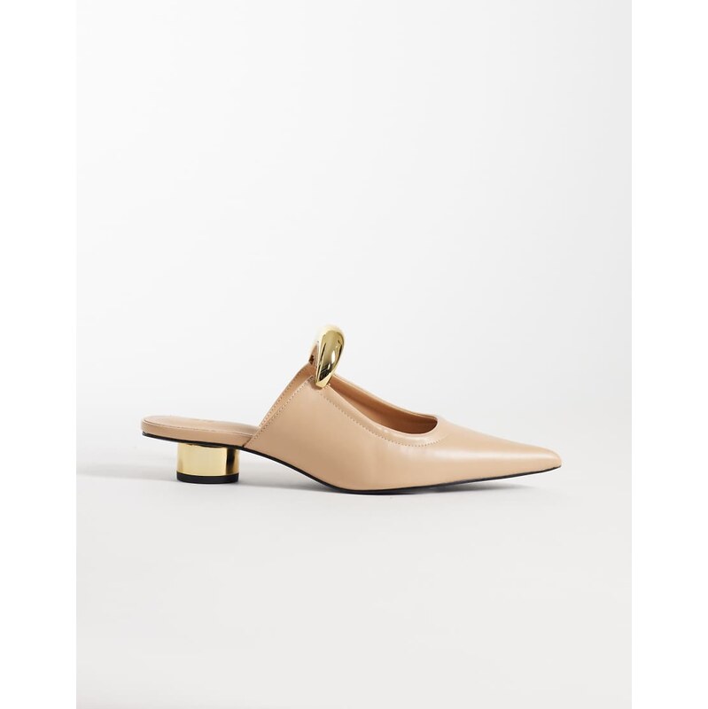 JW PEI Helena mules with gold metal detail in khaki-Green