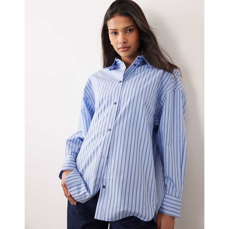 BOSS Orange bostatta oversize fit striped shirt in blue