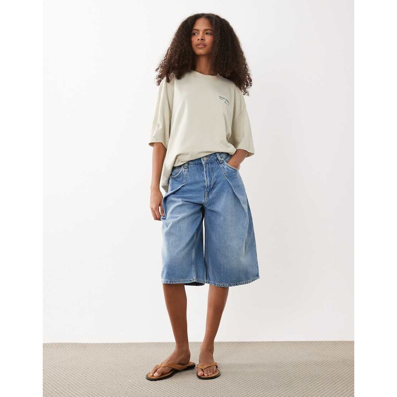 BOSS Orange slouchy pleared relaxed fit denim shorts in blue