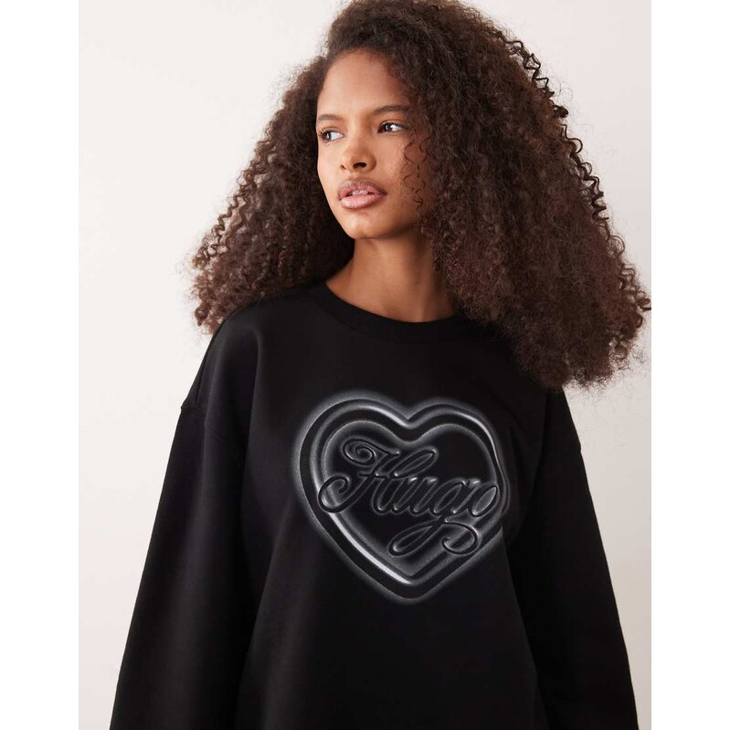 HUGO Blue crew heart graphic sweat shirt in black 114969669