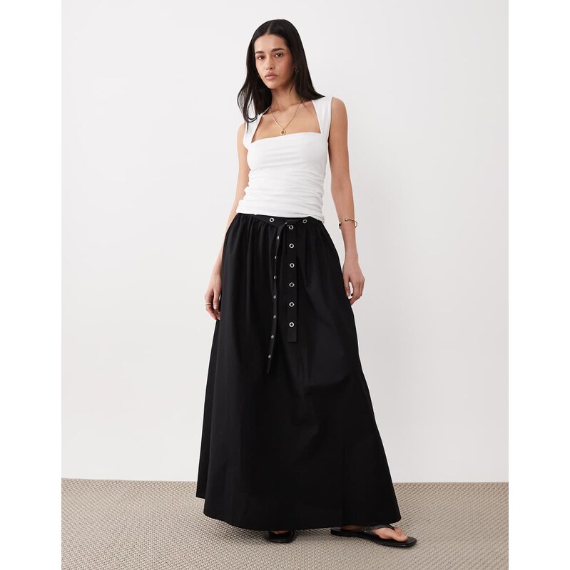 BOSS Orange vidol cotton poplin maxi skirt in black