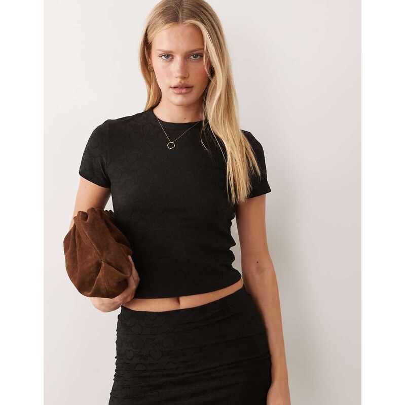HUGO Blue dappless co-ord logo print crop top in black