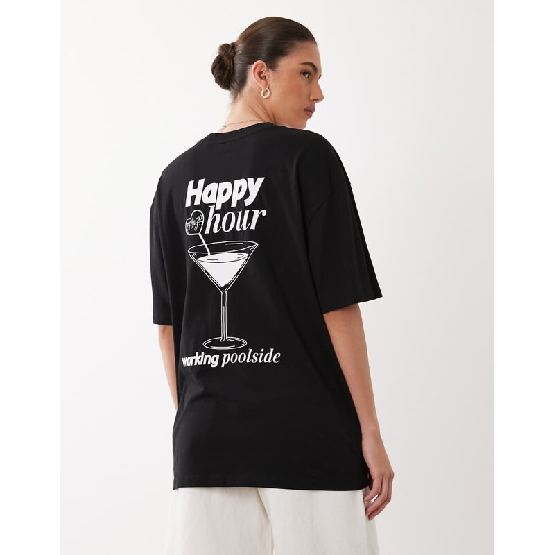 HUGO Blue cocktail print oversized fit t-shirt in black 114969672