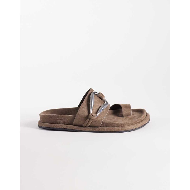 ASOS DESIGN Francisco footbed sandal with metal trim in olive