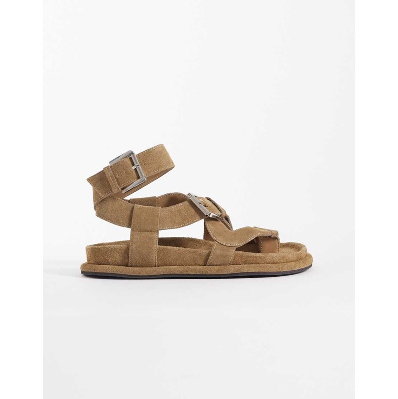 ASOS DESIGN Finley premium strappy footbed sandals in sand suede