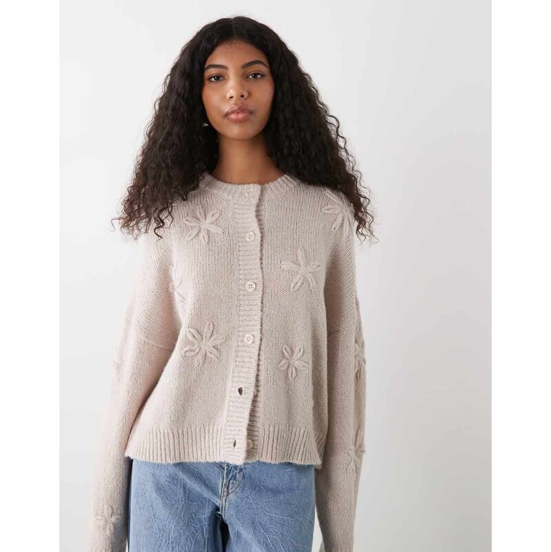 Reclaimed Vintage crochet boxy cardigan with 3d flowers in cream-White 115165600