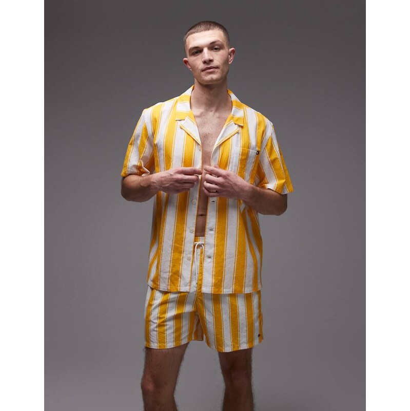 Tommy Hilfiger resort bowling shirt co-ord in yellow stripe