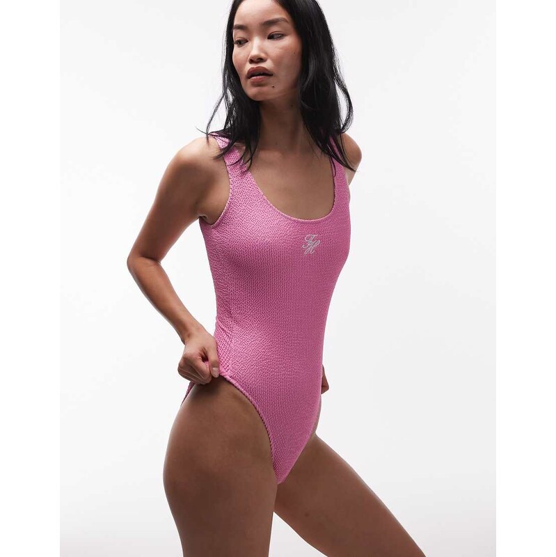 Tommy Hilfiger resort crinkle one piece swimsuit in pink