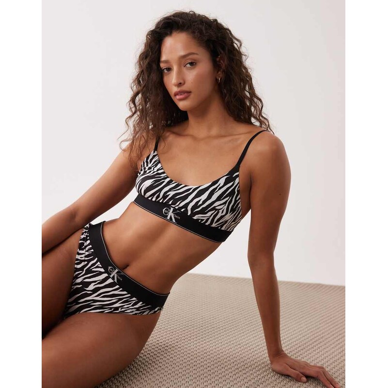 Calvin Klein Graphic Logo unlined bralette in black tiger print 114969288