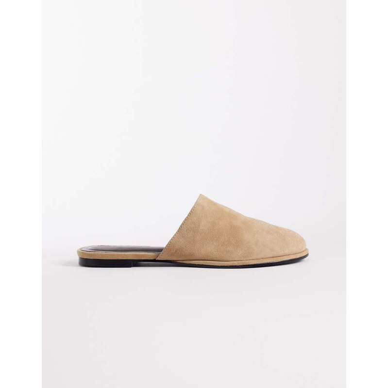 ASOS DESIGN Magnolia premium suede mules in sand-Neutral