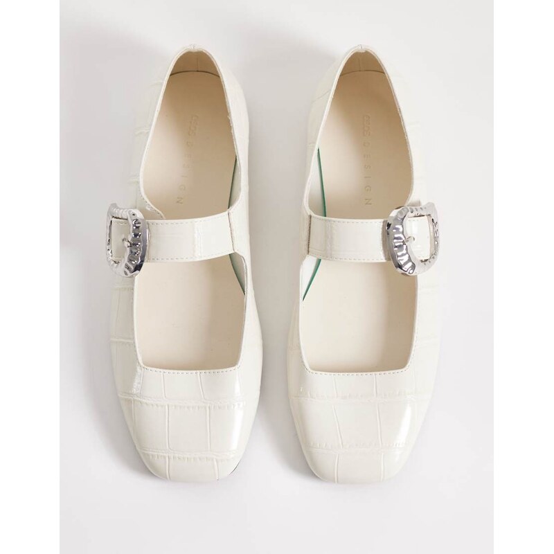 ASOS DESIGN Linton square toe mary jane ballets in white croc