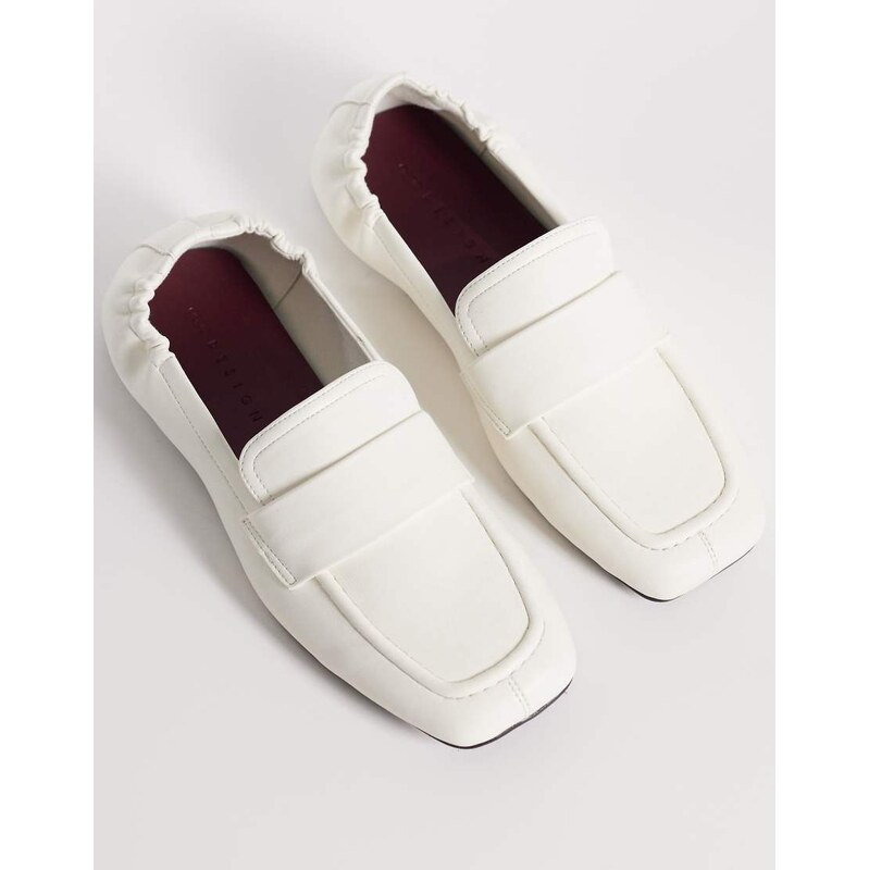 ASOS DESIGN Melody square toe soft loafers in off white