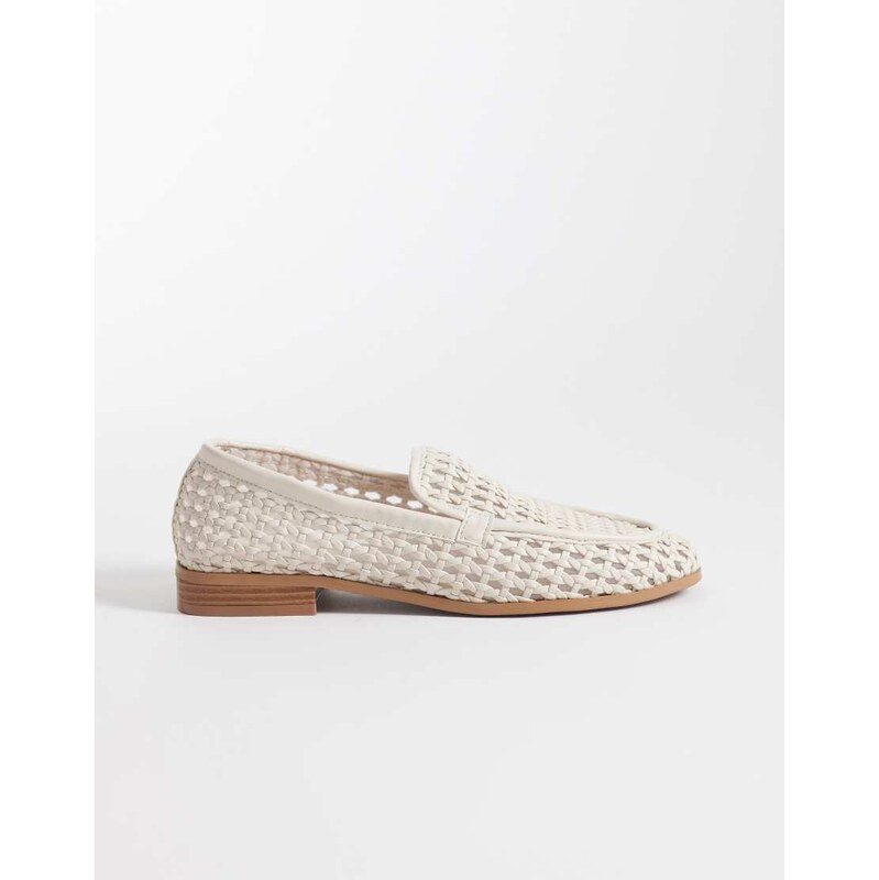 ASOS DESIGN Melva woven clean round toe loafers in off white 115521011