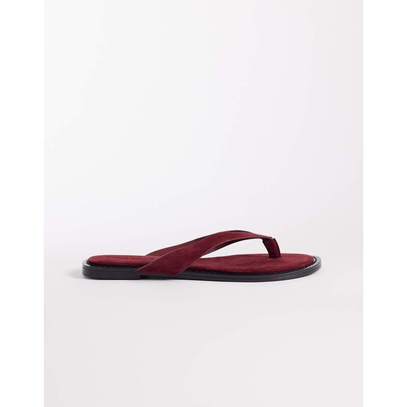 ASOS DESIGN Fenna premium real suede flip flops in burgundy-Red 115521074