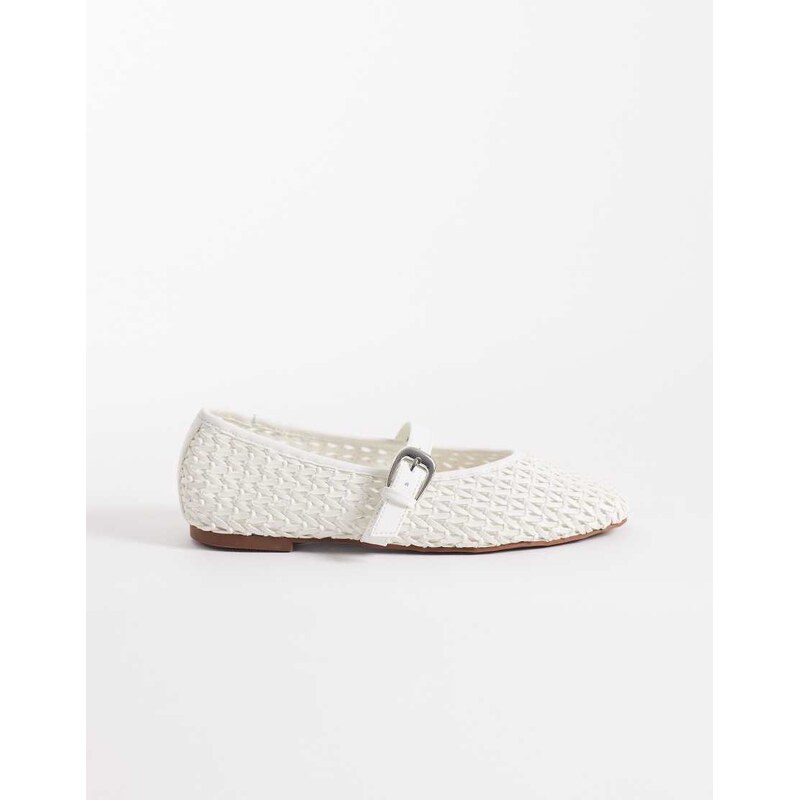 ASOS DESIGN Leah weave mary jane ballets in white