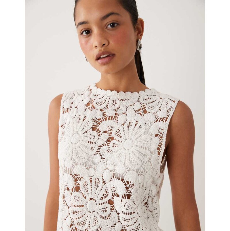 ASOS DESIGN crochet knitted tank co-ord in white