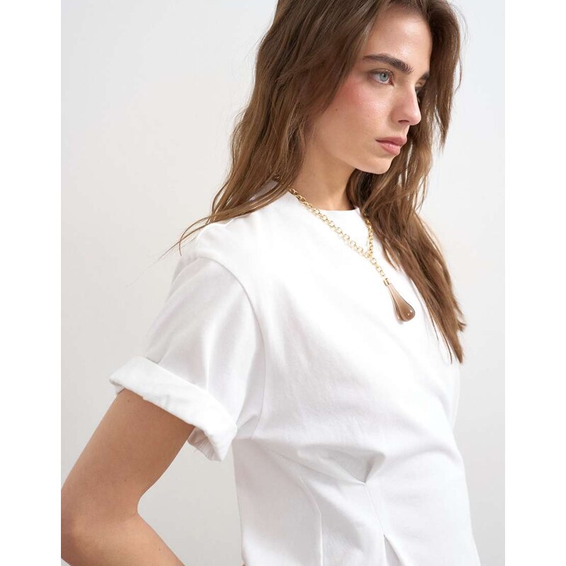 Topshop roll sleeve cinch tee in white