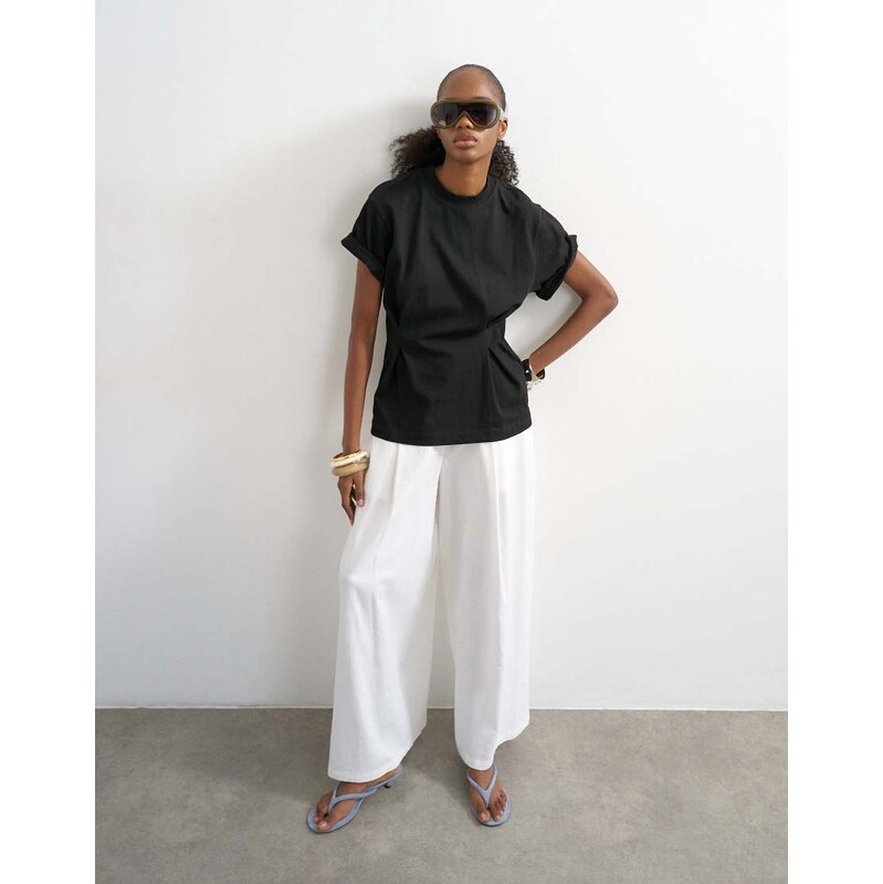 Topshop roll sleeve cinch tee in black