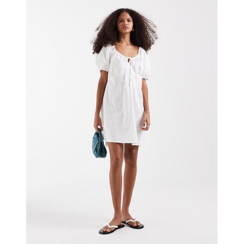 Vero Moda cotton broderie puff sleeve milkmaid mini dress in white