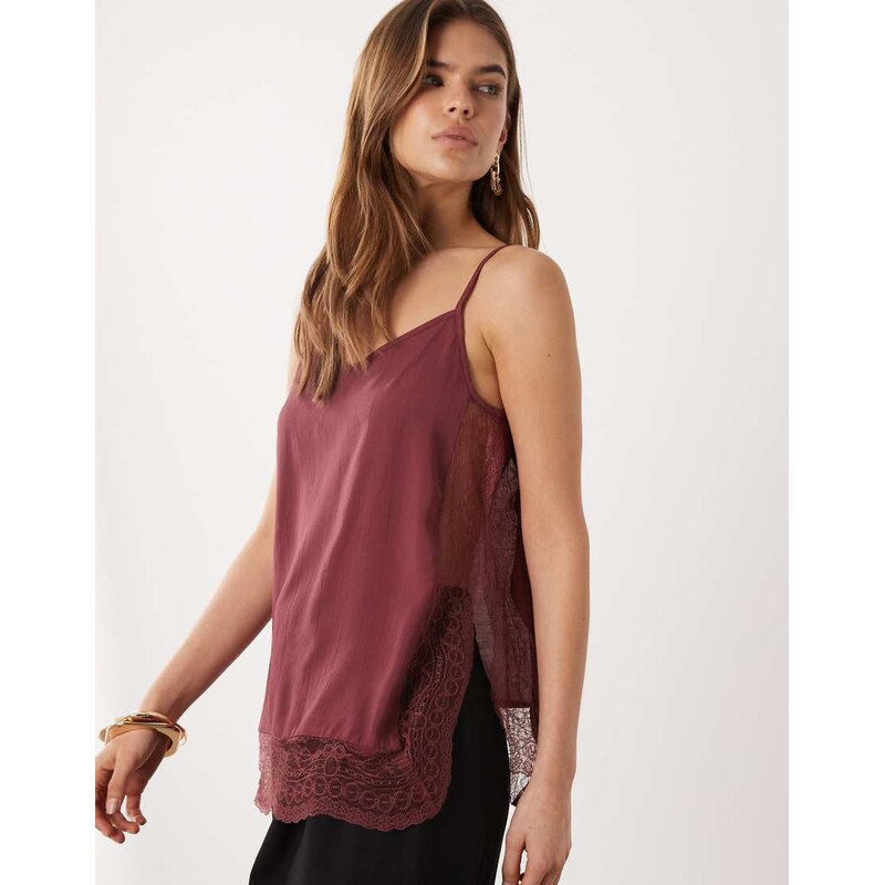 JDY lace details cami top in dark red 114969449