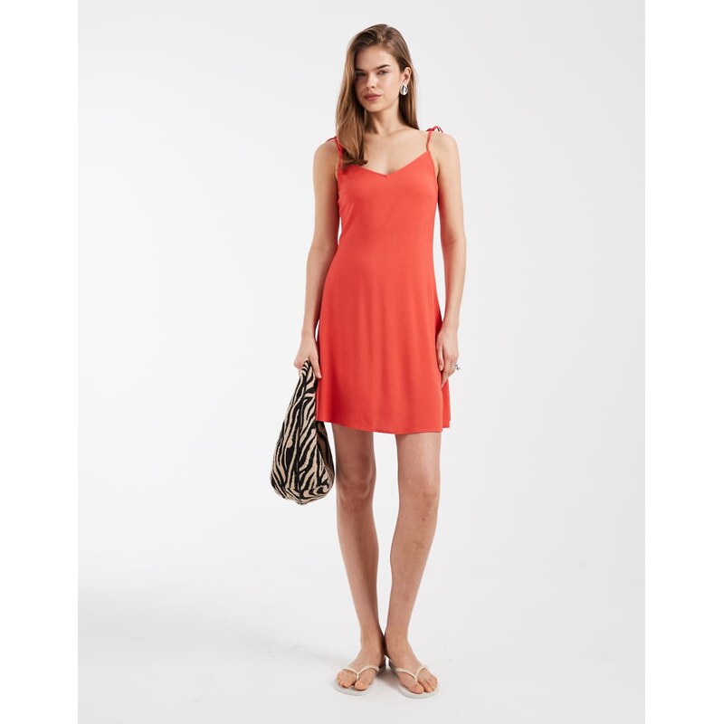 Vero Moda Easy tie shoulder cami mini dress in coral-Pink