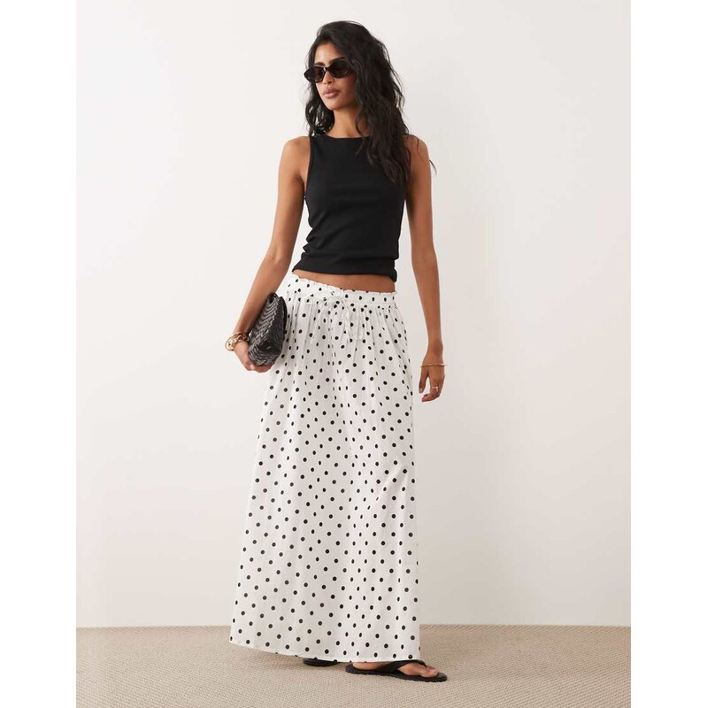 JDY pleated maxi skirt in white polka dots