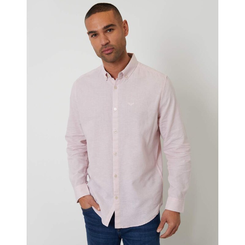 Threadbare long sleeve linen mix shirt in pale pink